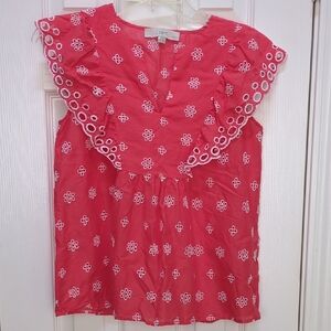 LOFT Coral Embroidered Eyelet Blouse, Petite